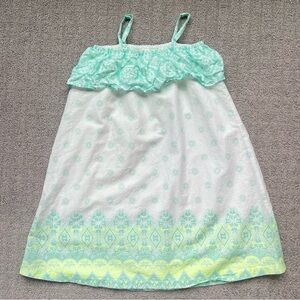 Children’s Place Spaghetti Strap Ruffle Smock Dress White Mint Lime Green 5/6